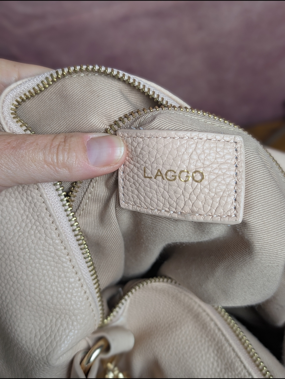 LAGGO Joyce Blush Pebbled Leather Hobo Shoulder Crossbody Bag Studded - Picture 3 of 17
